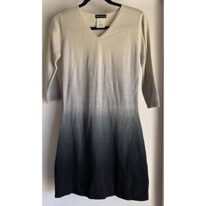 Esprit De Corp Sweater Dress S Ombre Cream Black V-Neck 3/4 Sleeve Vintage Knit